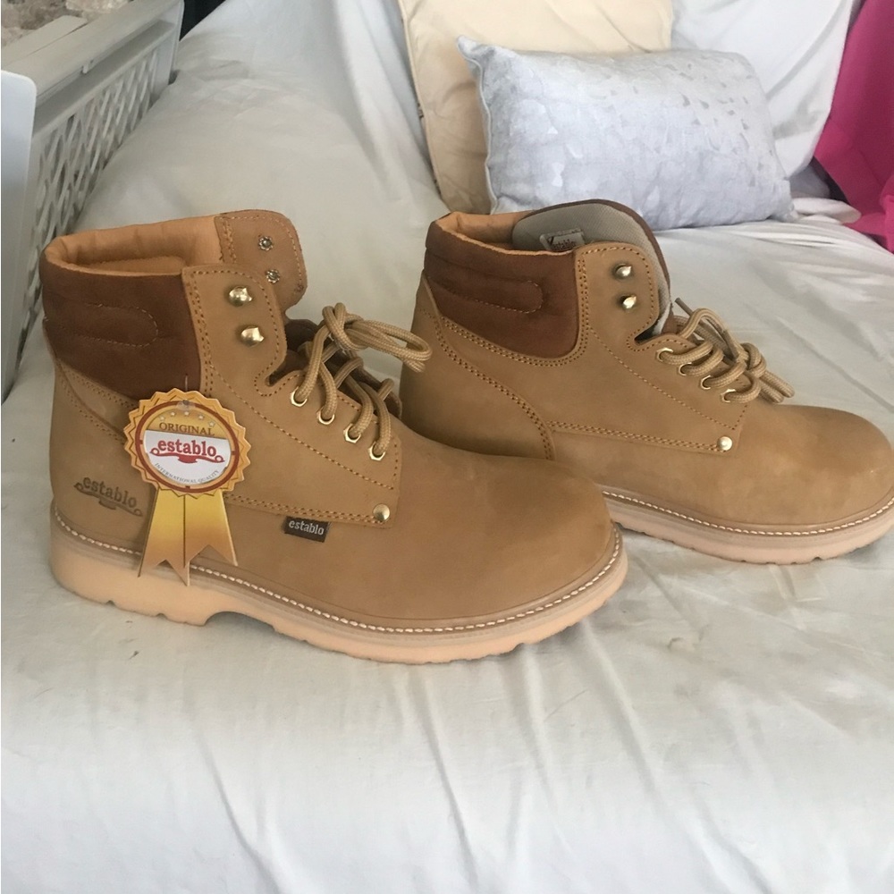Brown work boots